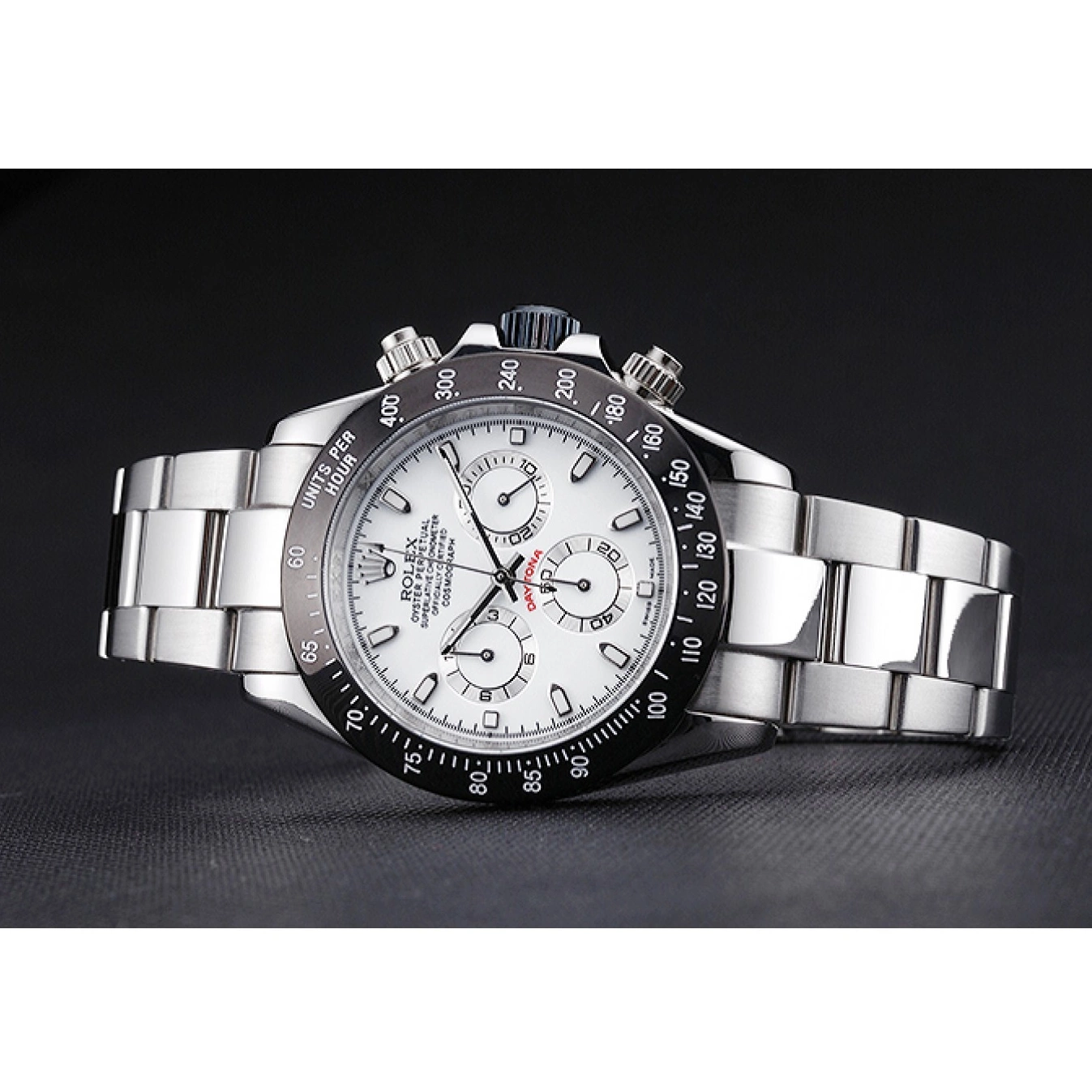 AAA Replica Watches Stainless Daytona Black Enameled Steel Rolex White Dial 0730